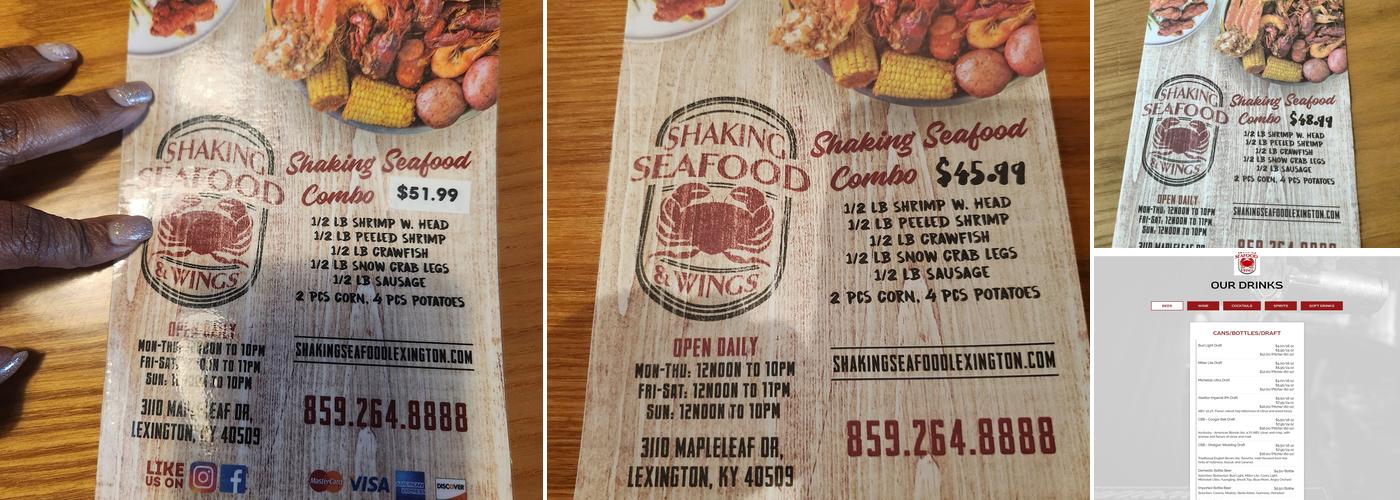 Shaking Seafood & Wings Menu