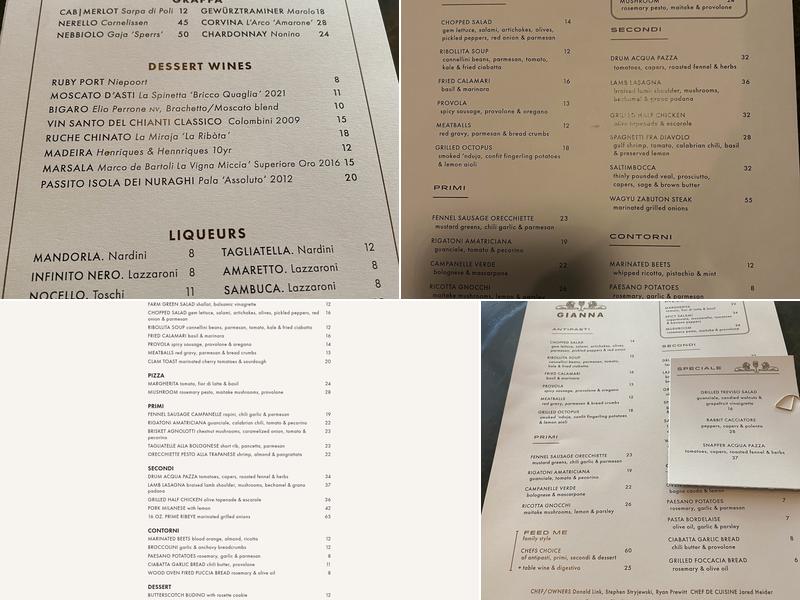 Gianna Restaurant Menu