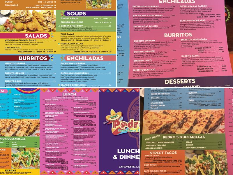 Pedro's Tacos & Tequila Bar Lafayette Menu