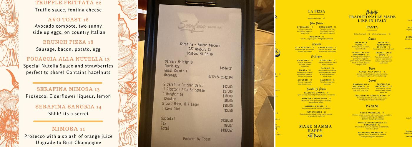 Serafina Back Bay Menu