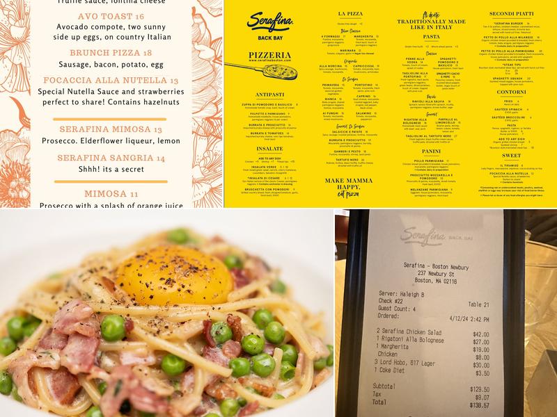 Serafina Back Bay Menu