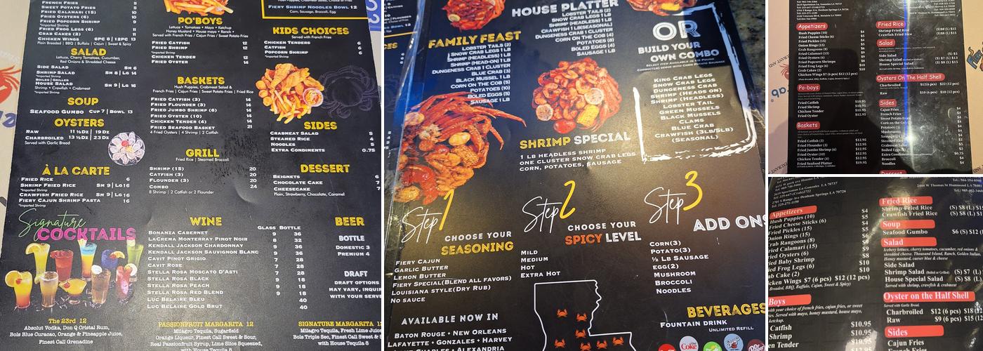 Fiery Crab Seafood Restaurant And Bar - Siegen Lane Menu