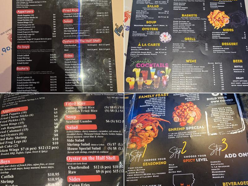 Fiery Crab Seafood Restaurant And Bar - Siegen Lane Menu