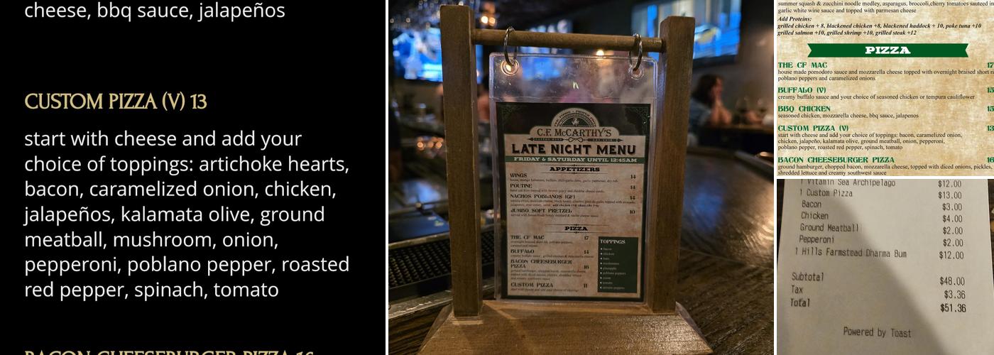 C.F. McCarthy’s Menu
