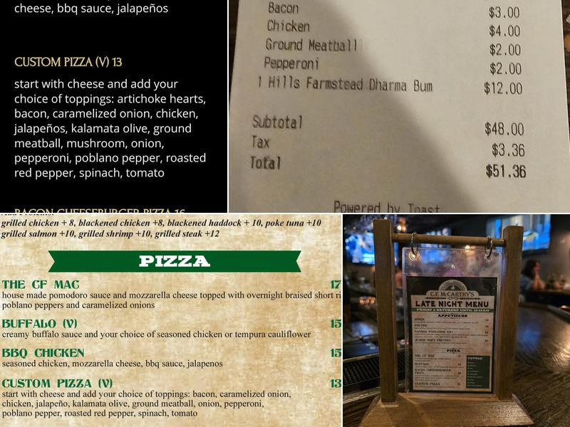 C.F. McCarthy’s Menu