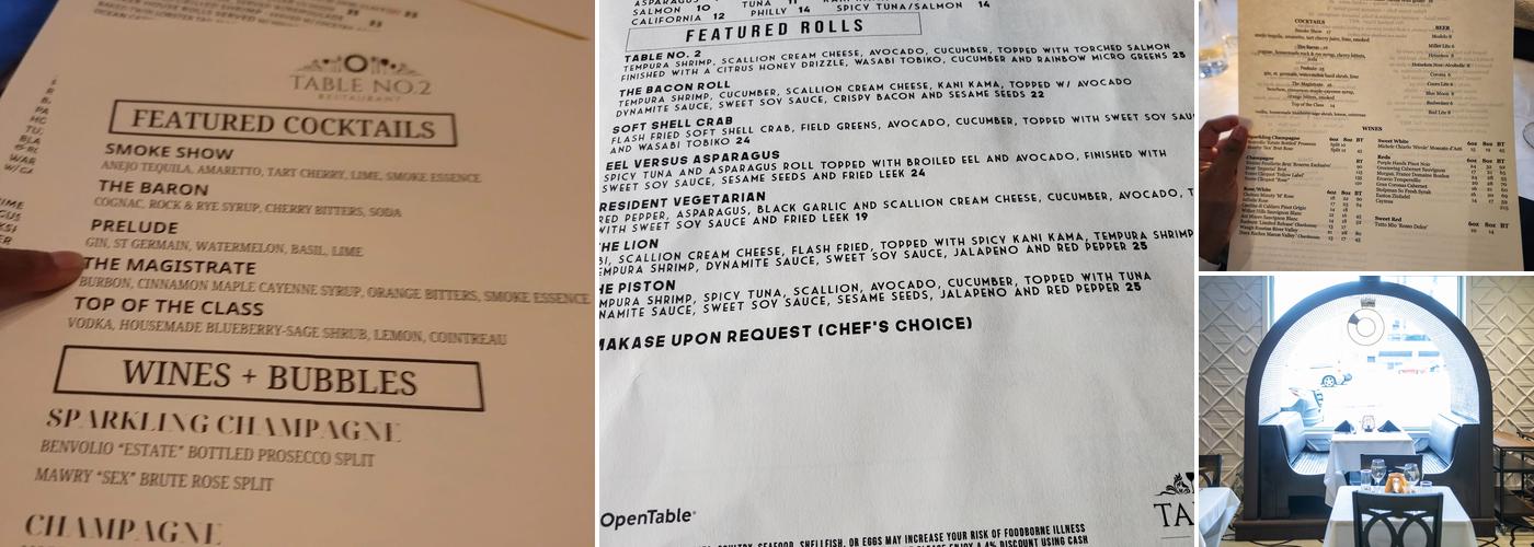 TABLE No. 2 Restaurant Menu