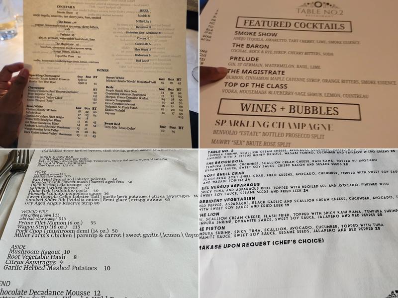 TABLE No. 2 Restaurant Menu