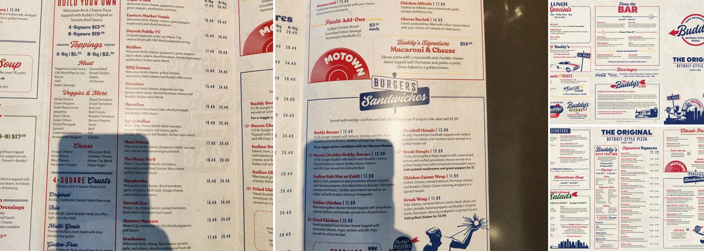 Buddy's Pizza Menu