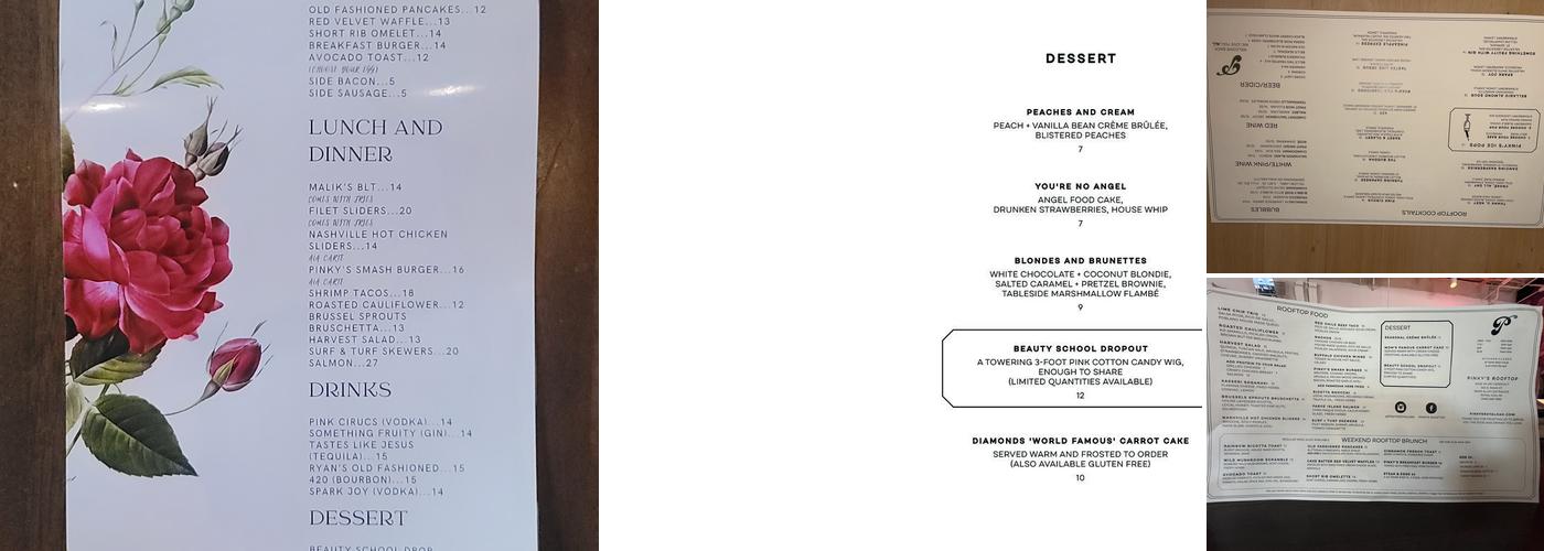 Pinky's Rooftop Menu