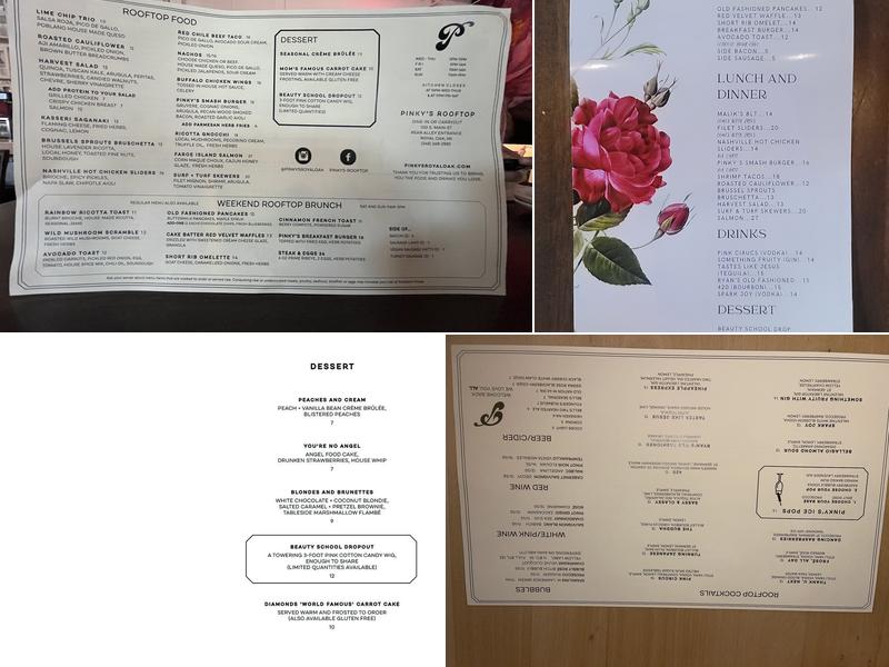 Pinky's Rooftop Menu