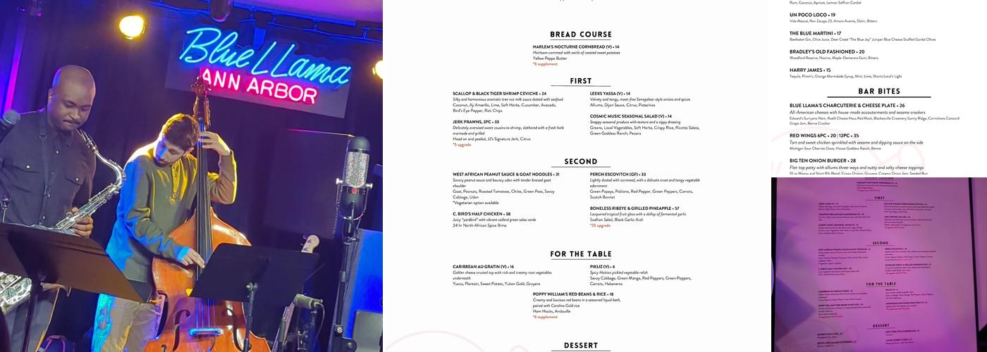 Blue LLama Jazz Club Menu