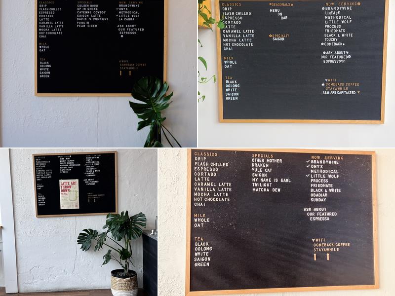 Comeback Coffee Menu