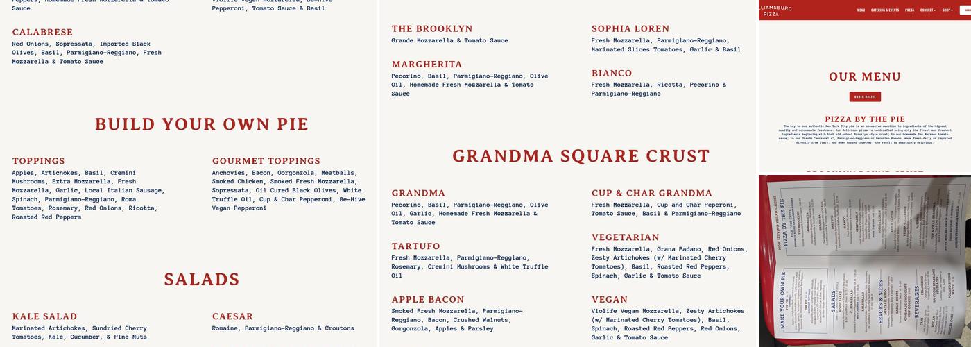 Williamsburg Pizza Menu