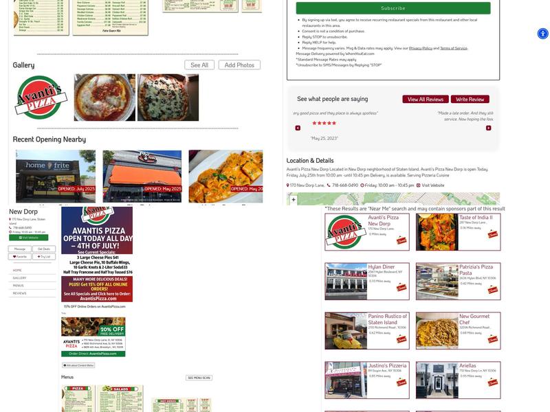 Avanti's Pizzeria Menu