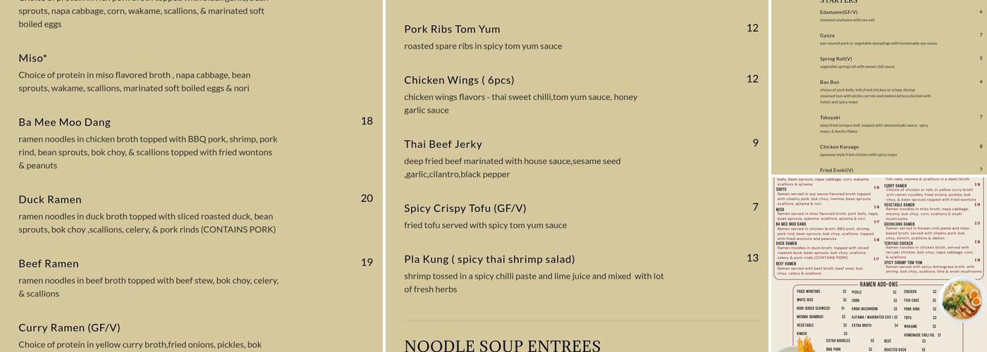 Tasu Noodle Bar Menu