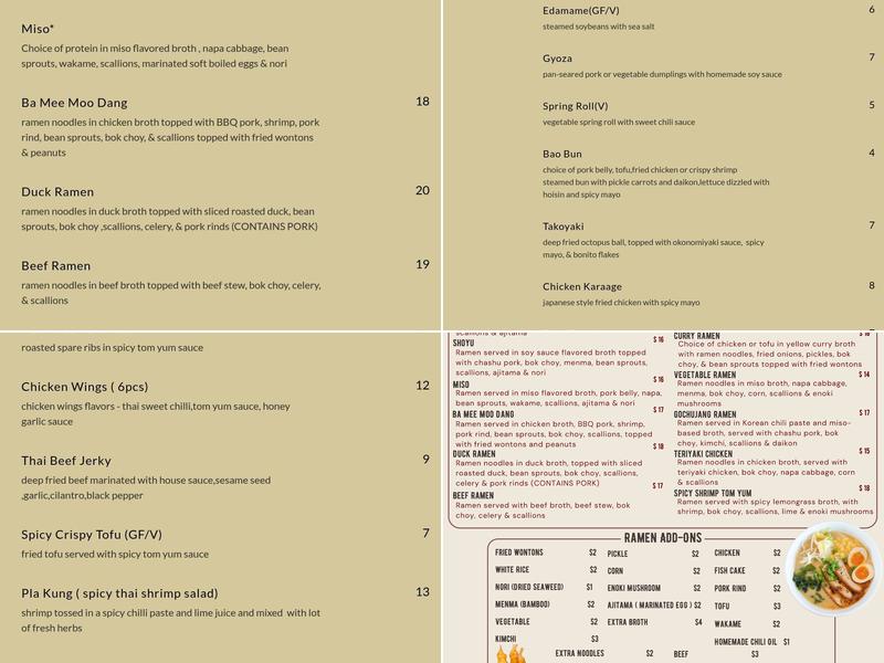 Tasu Noodle Bar Menu
