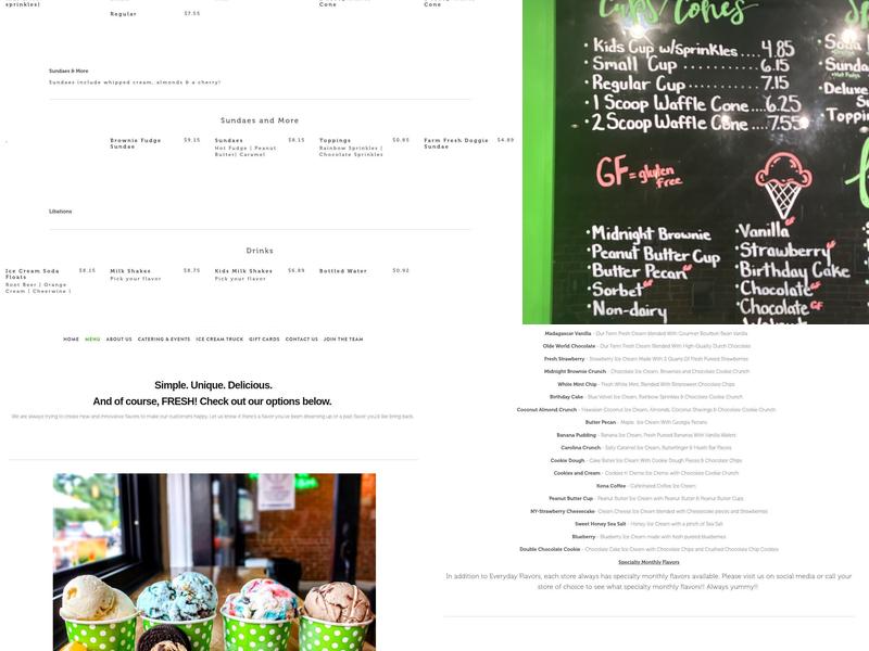 FRESH. Local Ice Cream Menu
