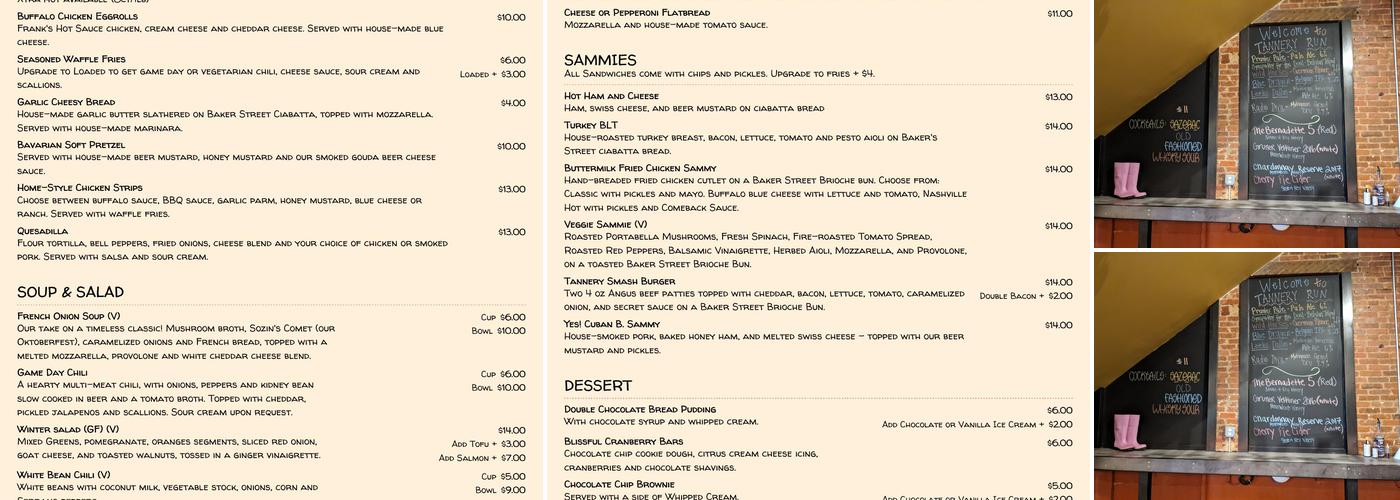 Tannery Run Brew Works Menu