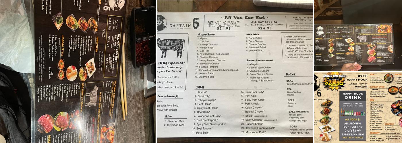 Captain 6 Menu