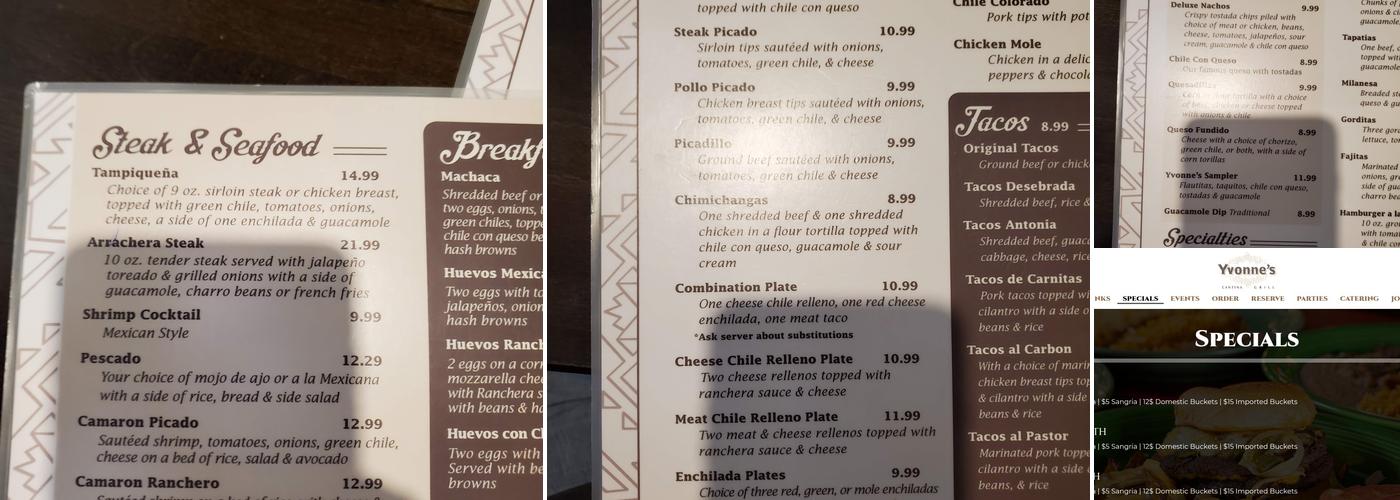 Yvonne's Cantina & Grill Menu