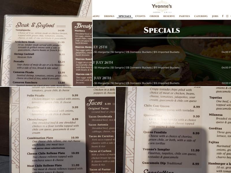 Yvonne's Cantina & Grill Menu