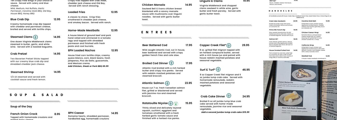 Bridgewater Public House Menu