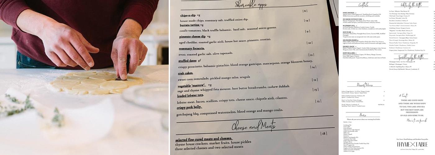 Thyme Table Menu