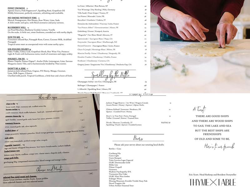 Thyme Table Menu