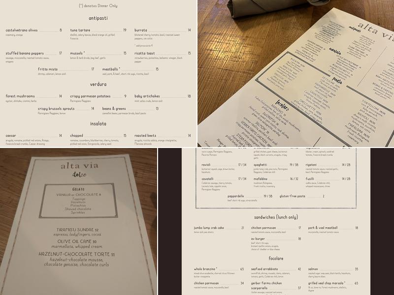 Alta Via Menu
