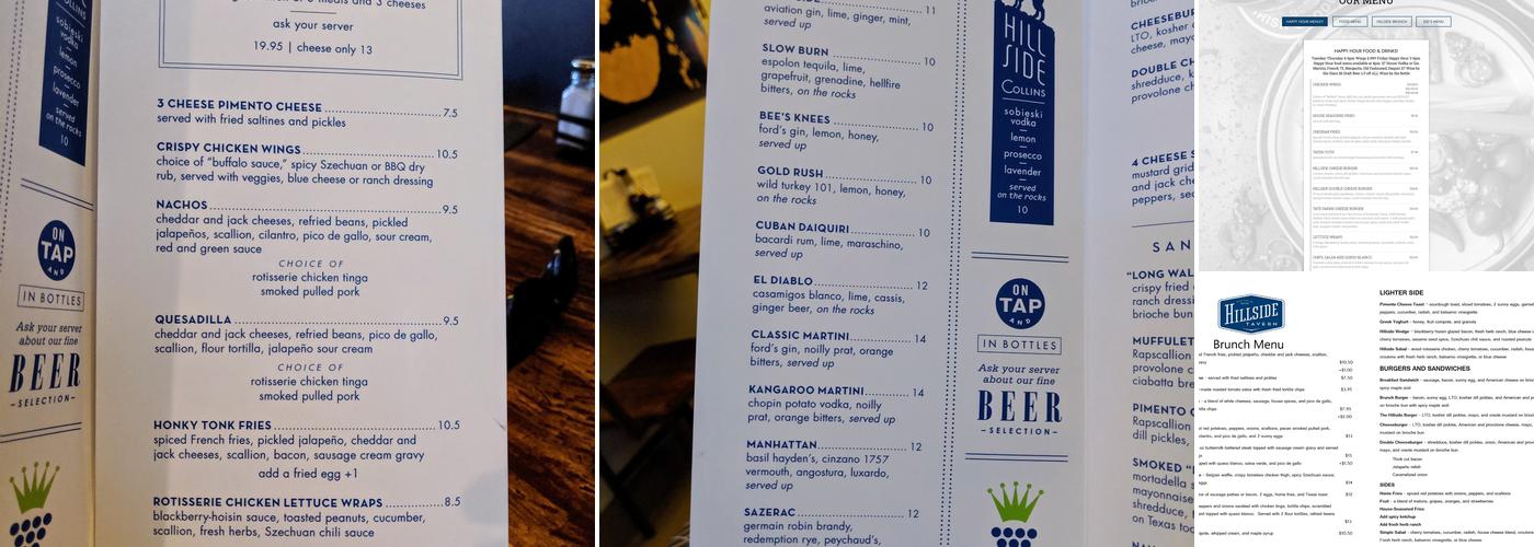 Hillside Tavern Menu