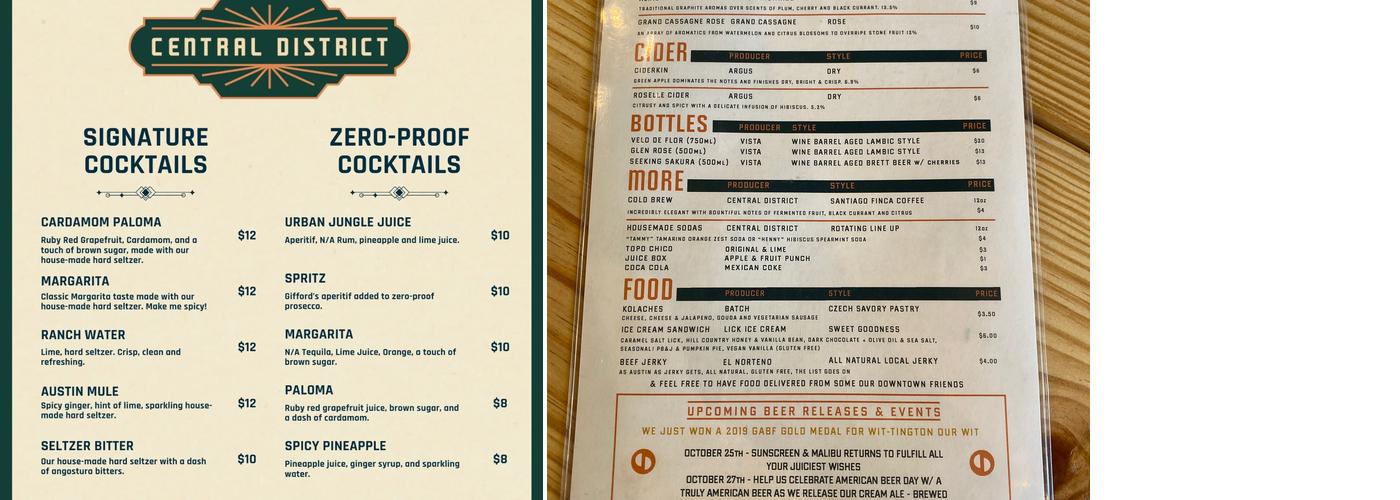 Central District Brewing Menu