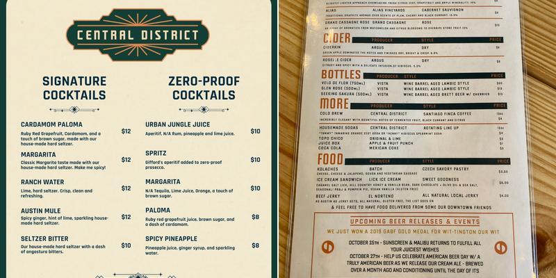 Central District Brewing Menu