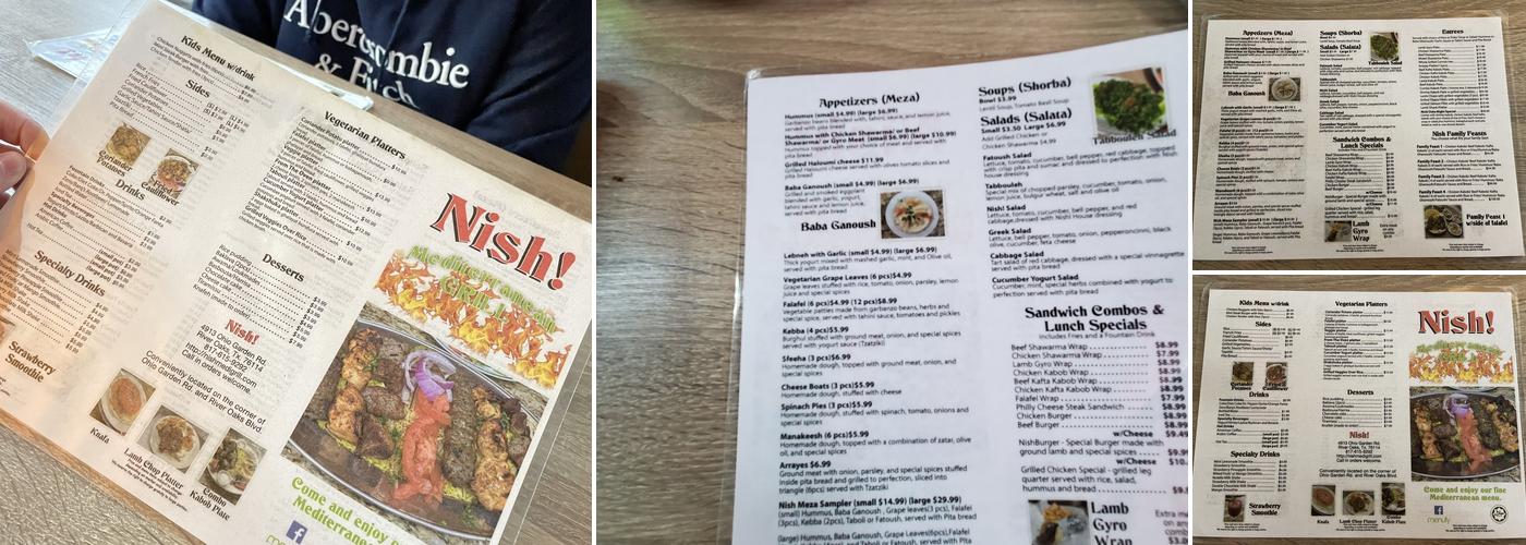 Nish! Mediterranean Grill Menu