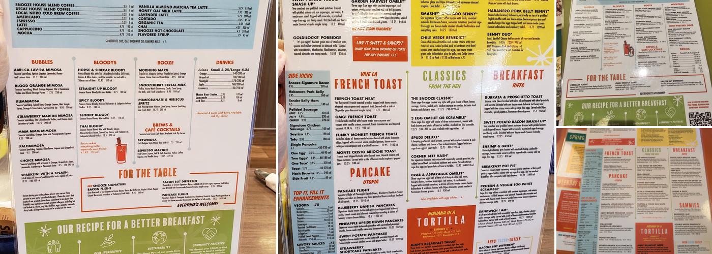 Snooze, an A.M. Eatery Menu