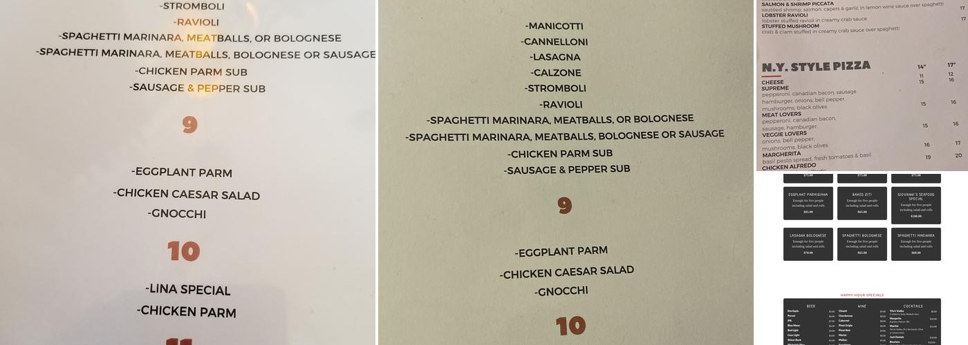 Giovanni's Table Menu