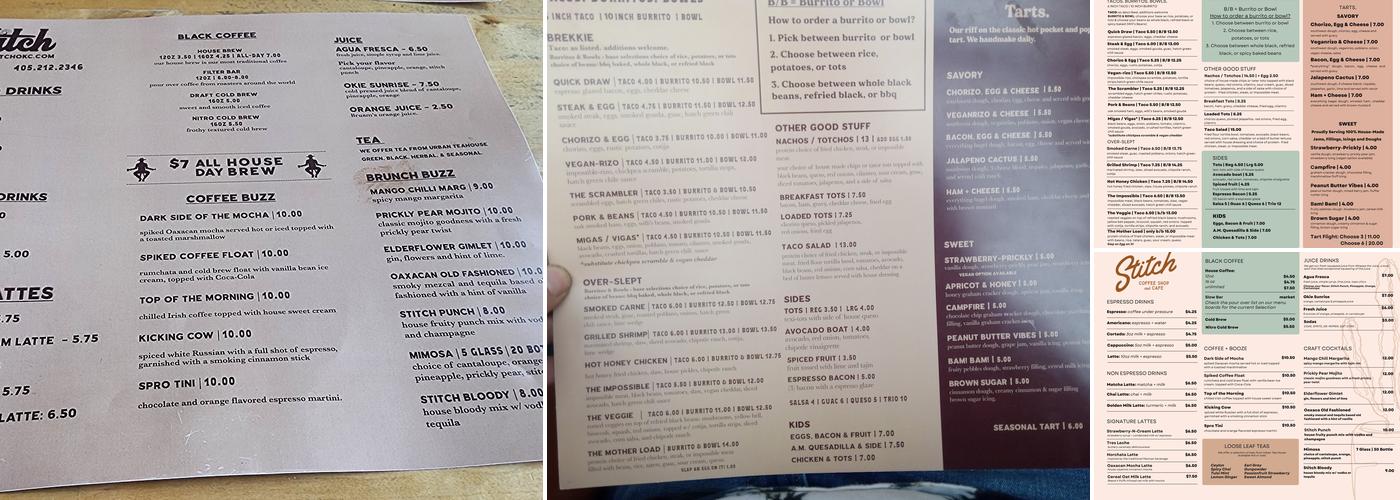 Stitch Cafe Menu