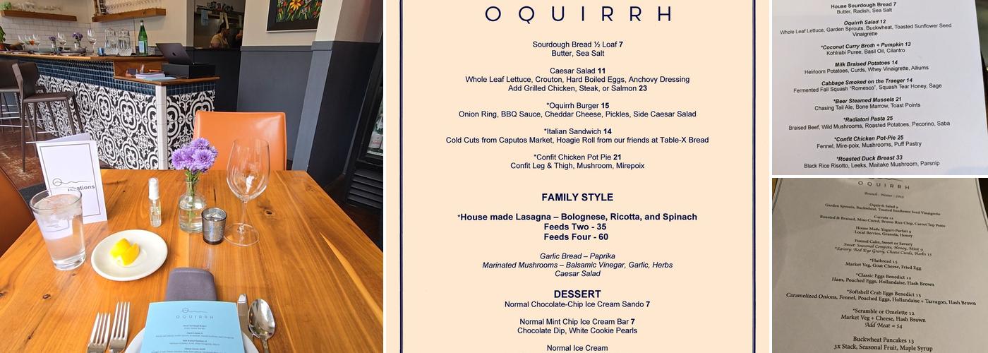 Oquirrh Restaurant Menu