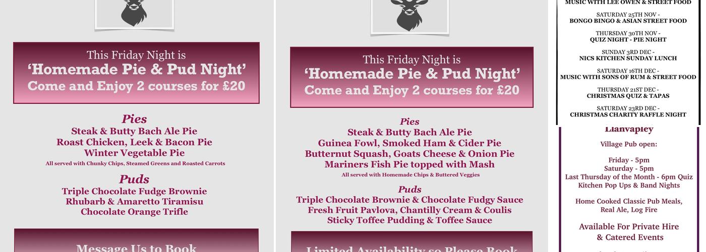 The Red Hart Llanvapley Menu