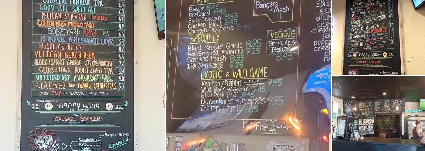 Bangers & Brews Eugene Menu