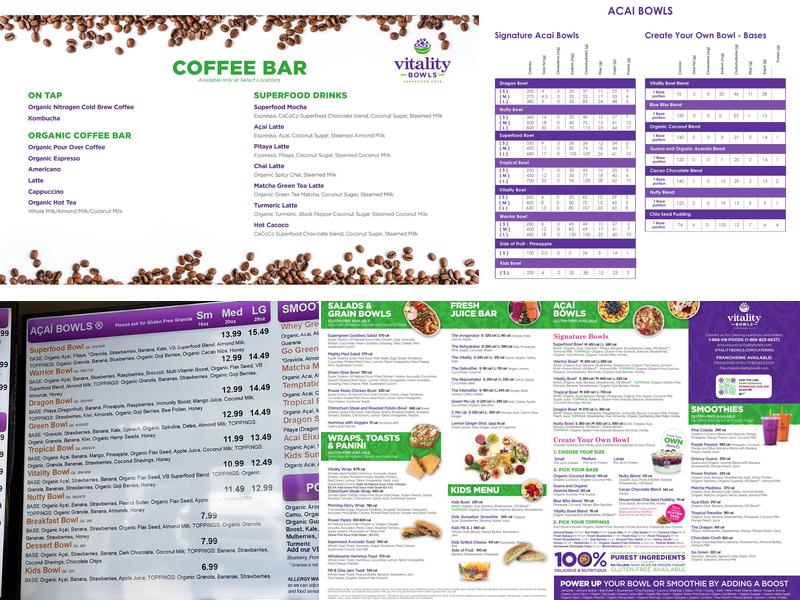 Vitality Bowls Menu