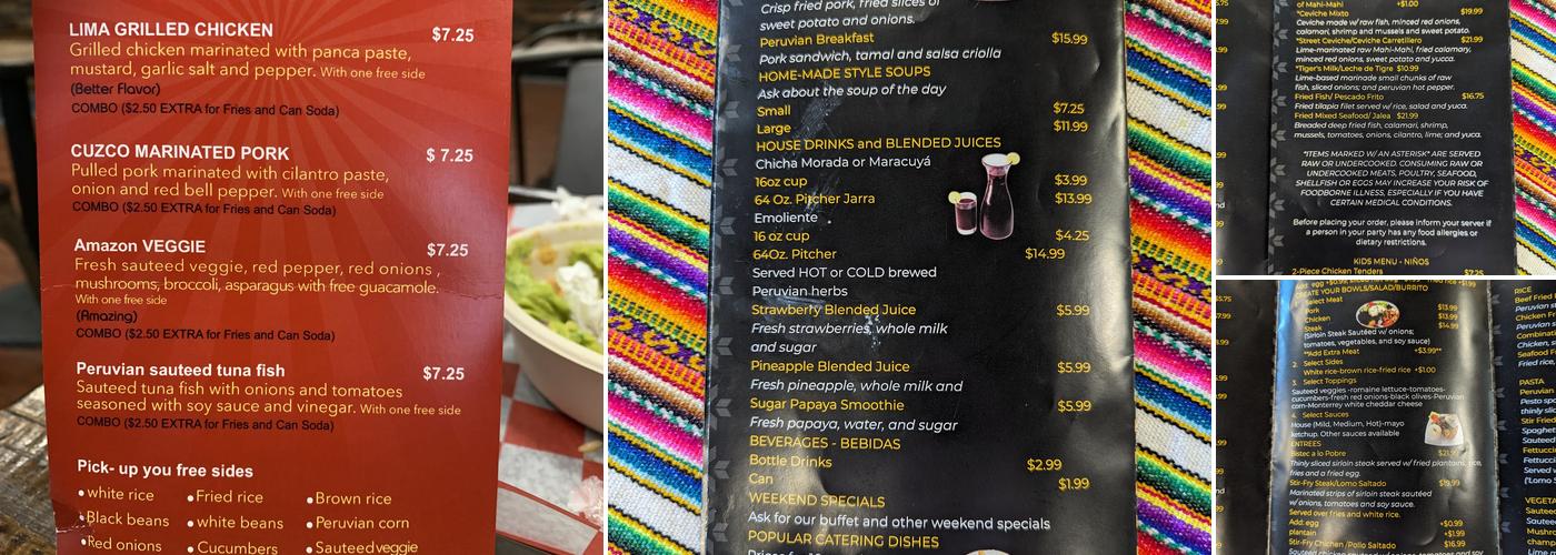 Calletana's Peruvian Fast Food Menu