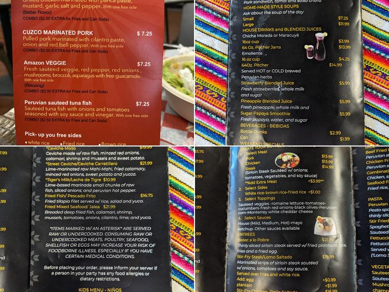 Calletana's Peruvian Fast Food Menu
