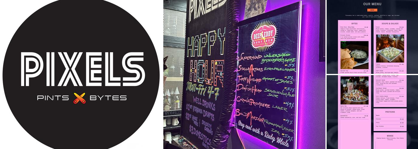 PIXELS Pints & Bytes Menu