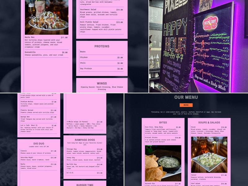 PIXELS Pints & Bytes Menu