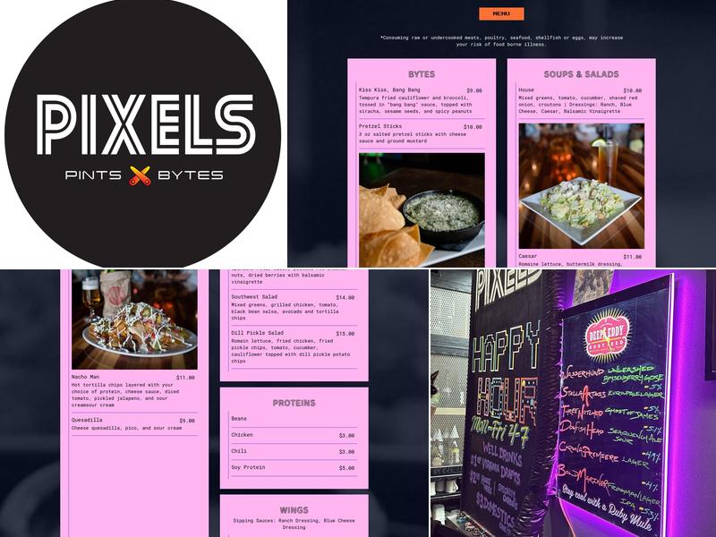 PIXELS Pints & Bytes Menu