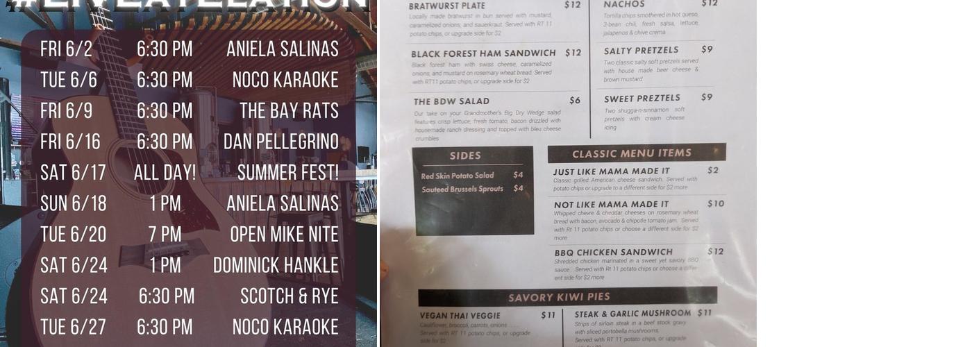 Elation Brewing Menu