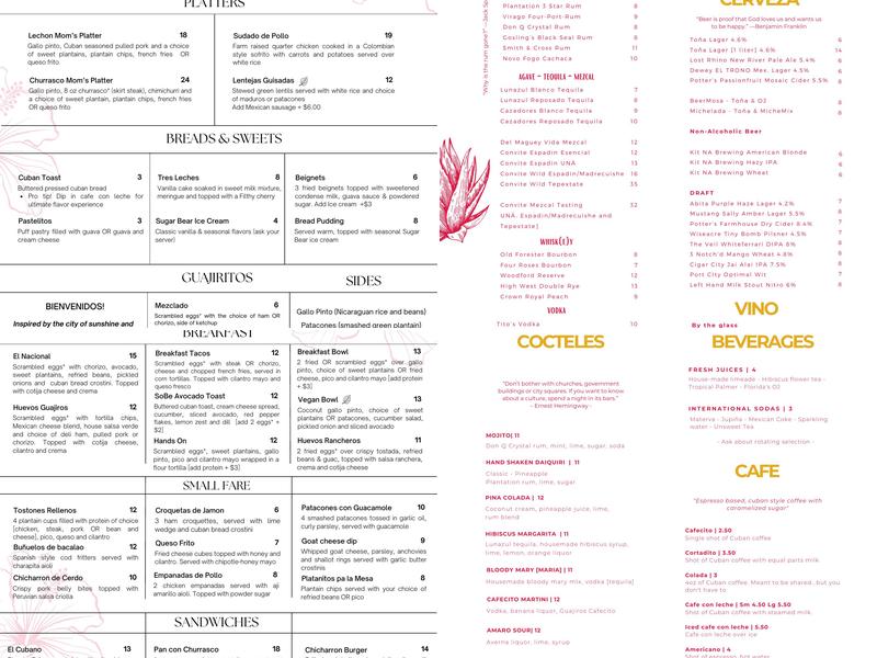Guajiros Miami Eatery Menu