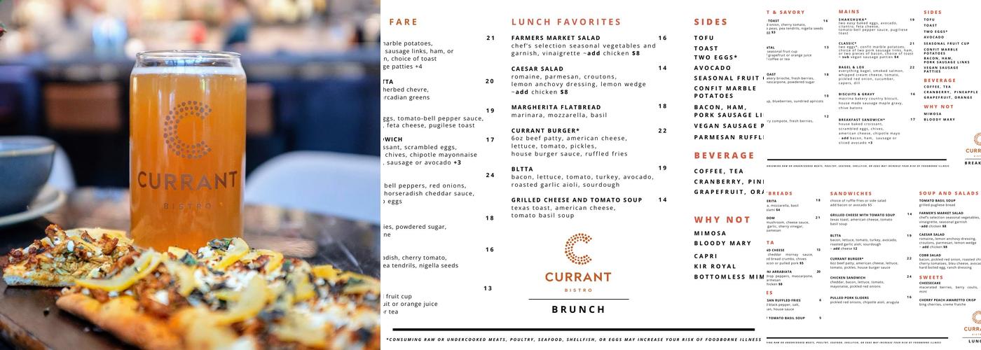 Currant Bistro Menu