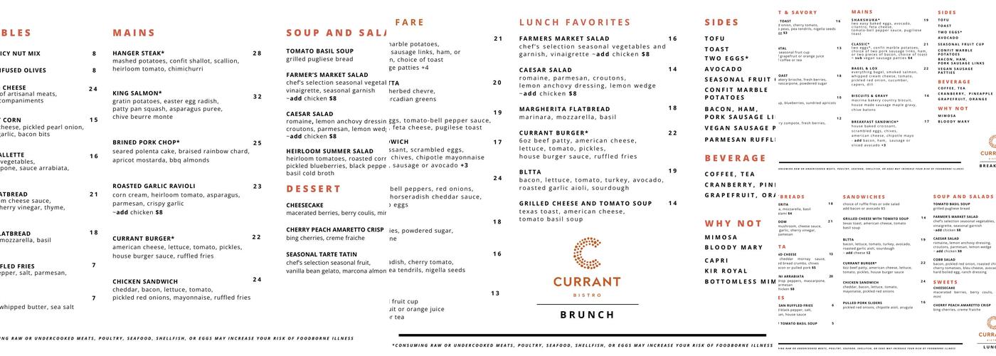 Currant Bistro Menu