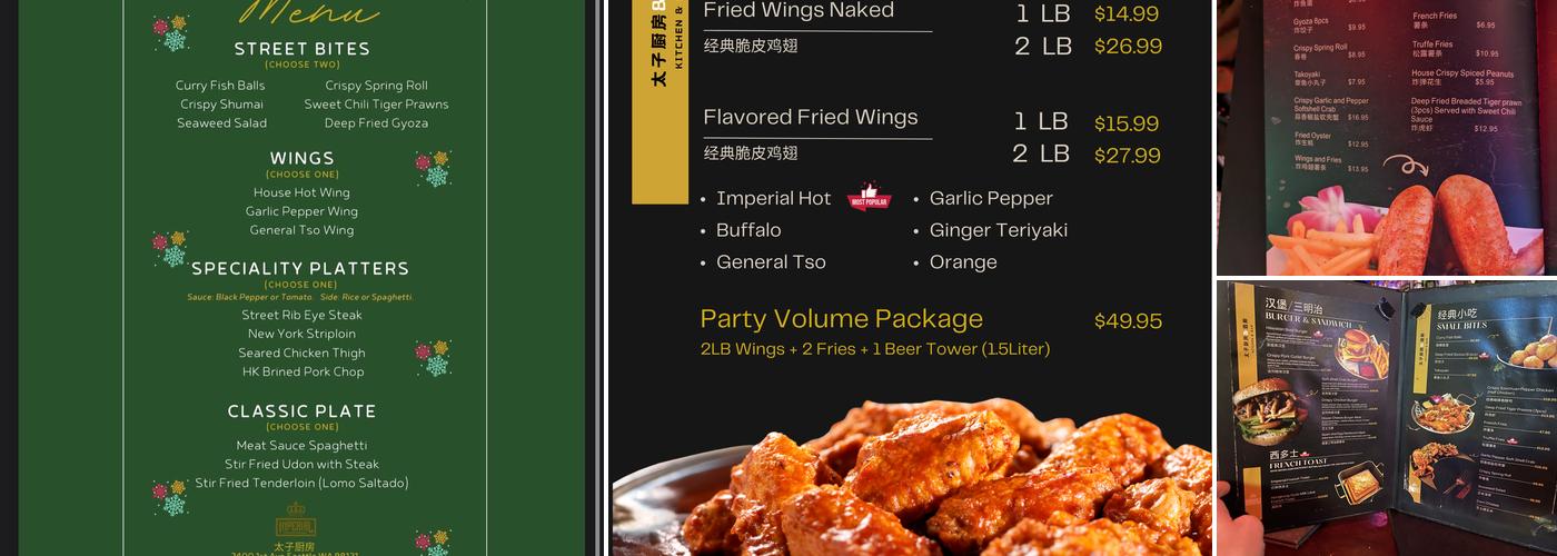 Imperial kitchen and bar Menu